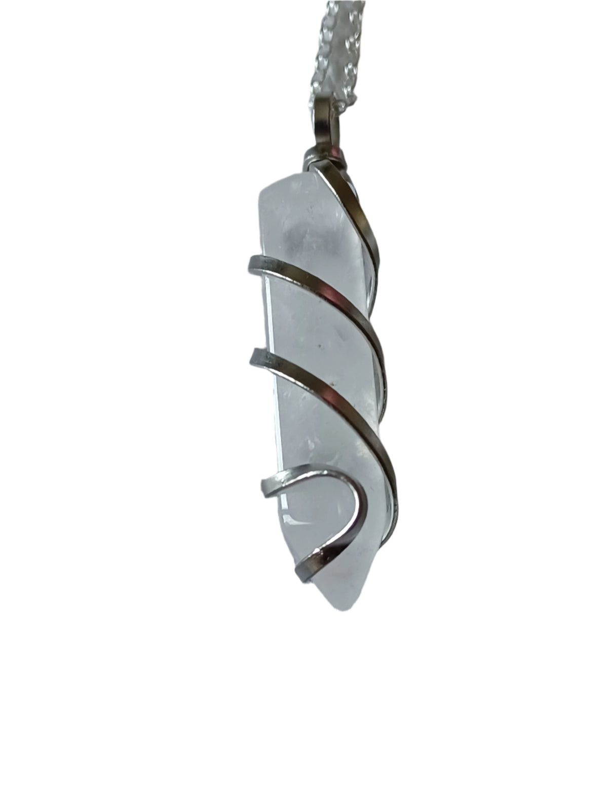 Clear Quartz Bullet Silver Wrapped Necklace