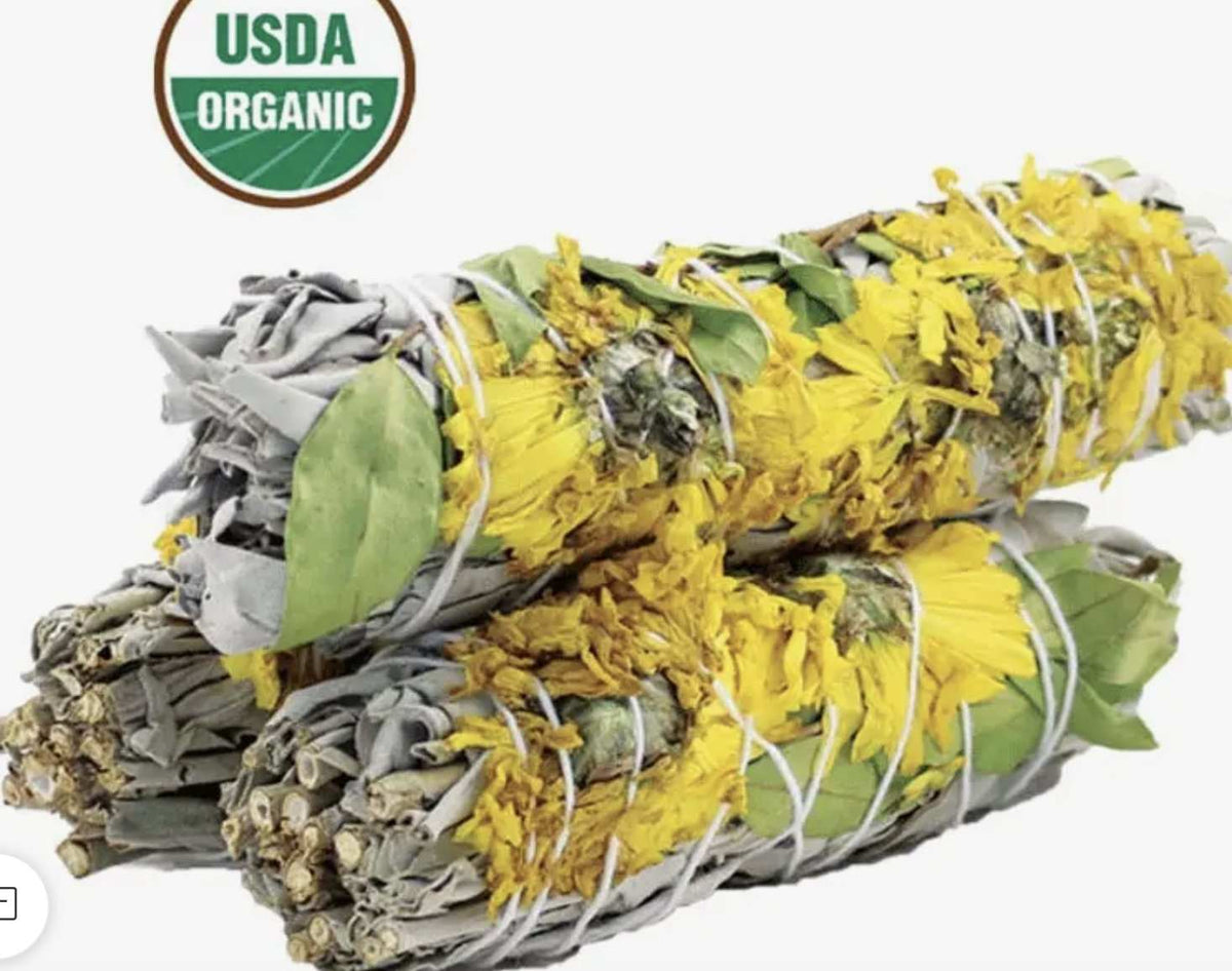 Sunflower (Dandelion) White Sage Smudge Stick (4 in.)