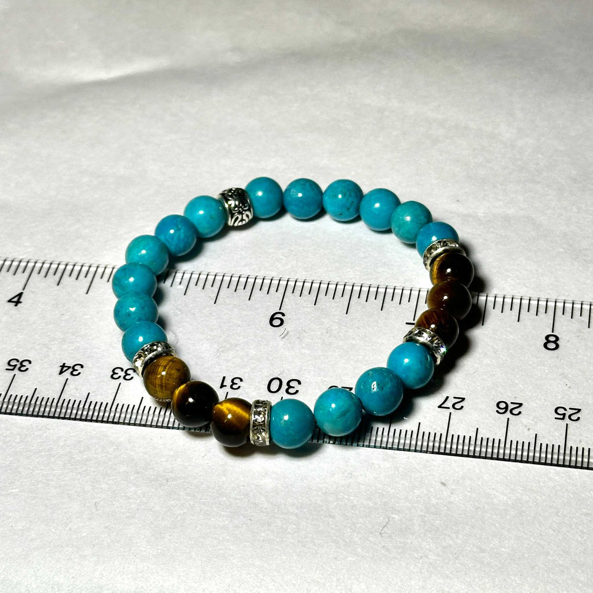 Blue Howlite and Tiger Eye Round Bead Bracelet 8mm - Balanced Emotions
