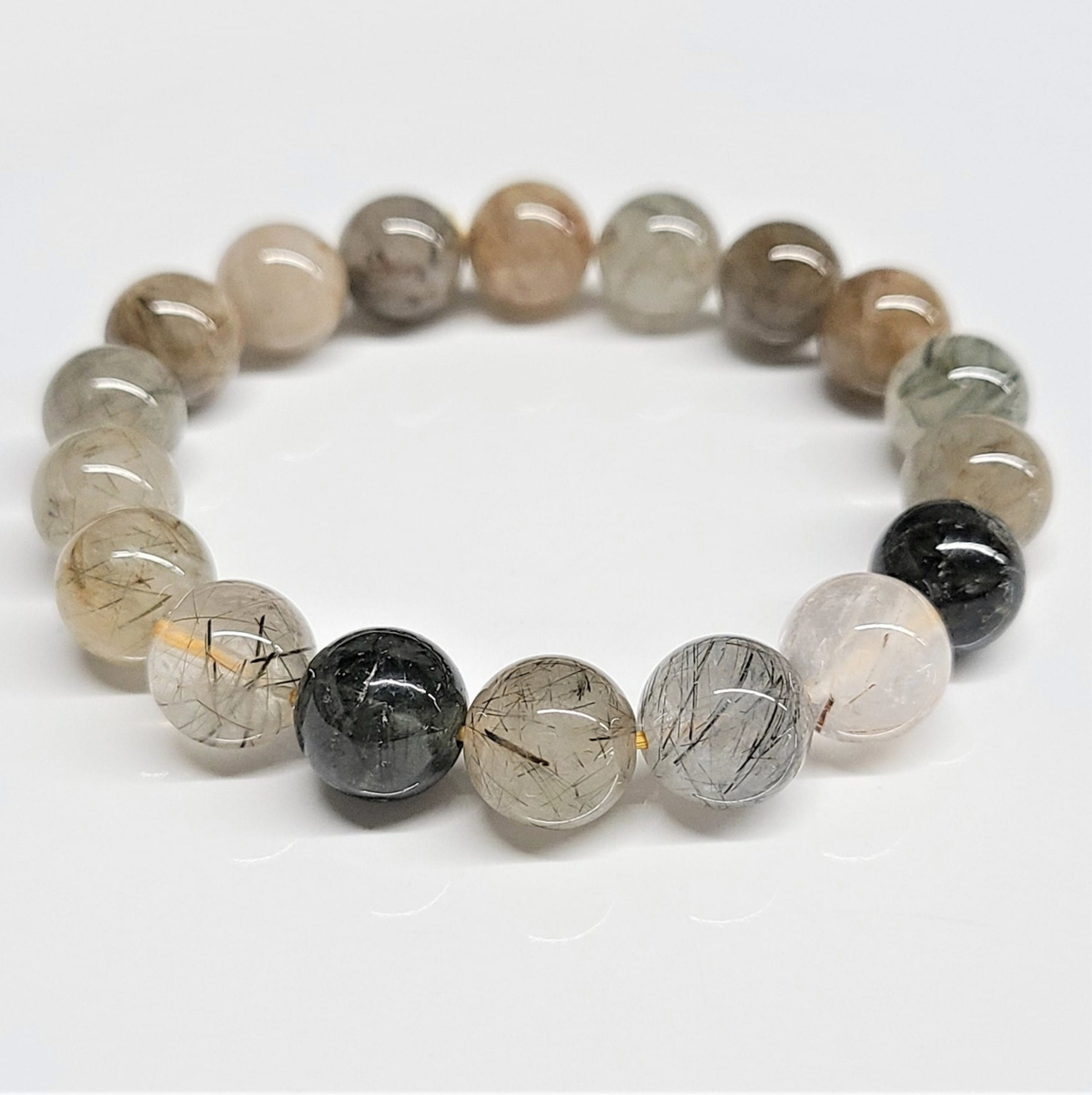 Rutilated Quartz Round Bead Bracelet - Spiritual Illumination