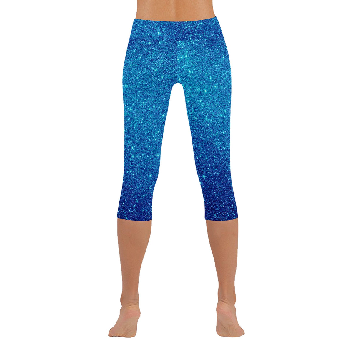 Glittery Look Blue Capri Leggings