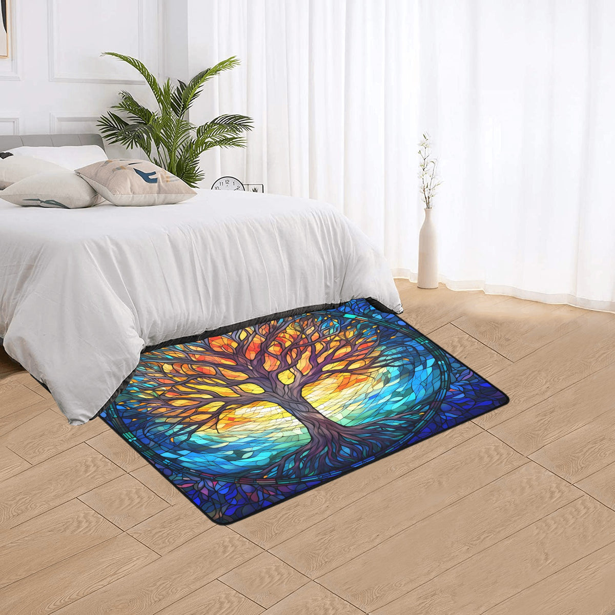 Tree of Life Area Rug with Black Binding