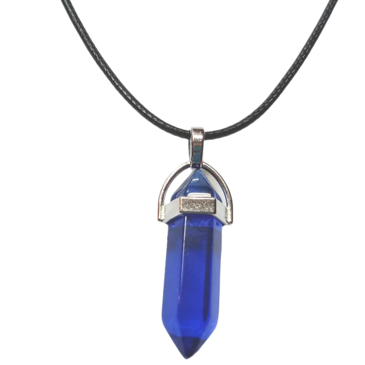 Bullet Shape Healing Stones with Black Paracord Necklace - Blue Crystal