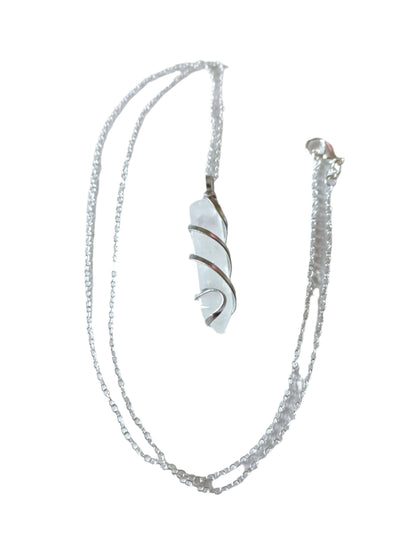 Clear Quartz Bullet Silver Wrapped Necklace