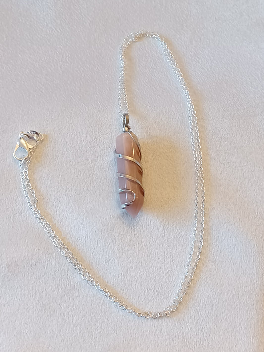 Agate Bullet Silver Wrapped Necklace