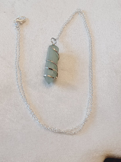 Aventurine Bullet Silver Wrapped Necklace