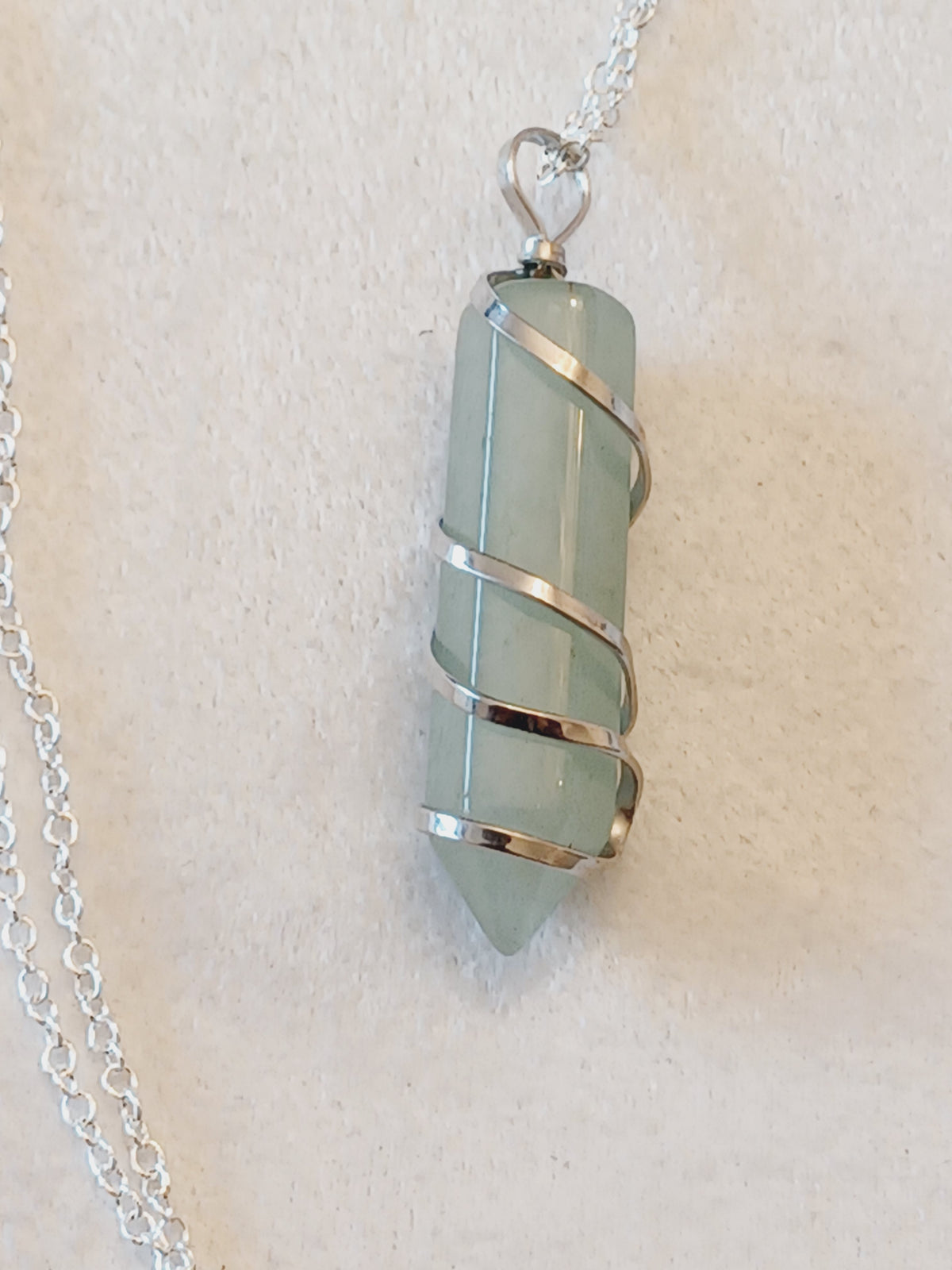 Aventurine Bullet Silver Wrapped Necklace