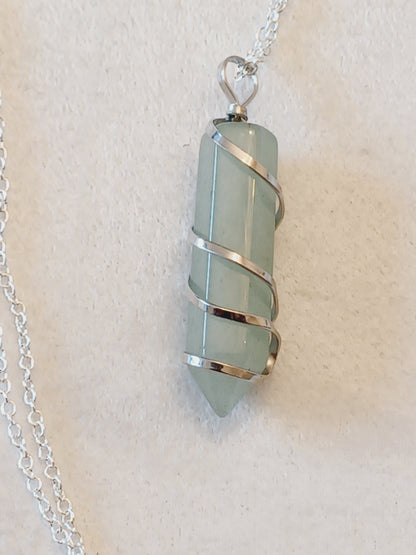 Aventurine Bullet Silver Wrapped Necklace