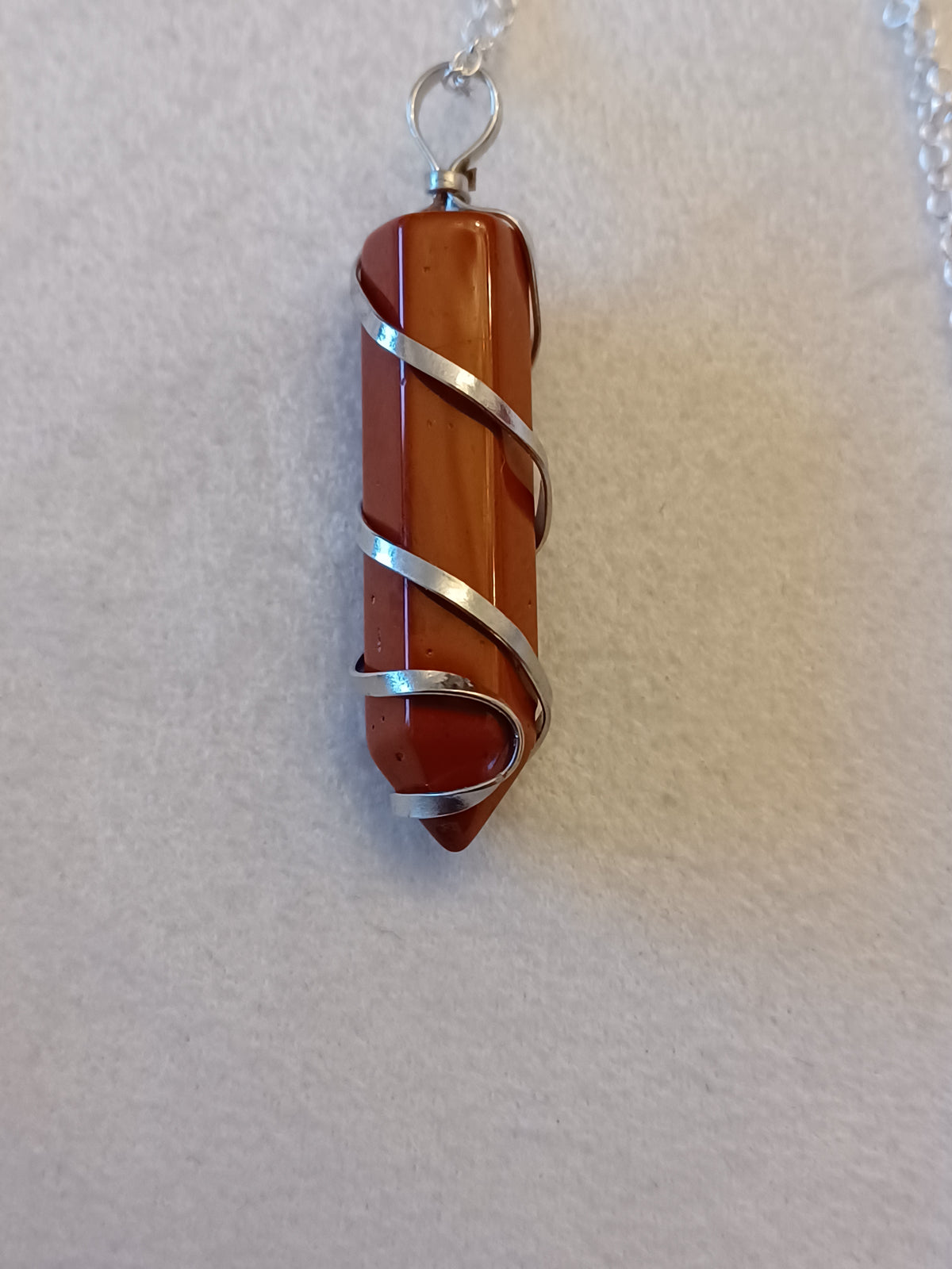 Red Jasper Bullet Silver Wrapped Necklace