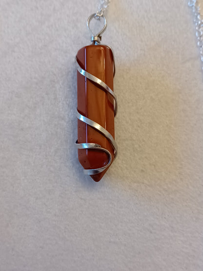 Red Jasper Bullet Silver Wrapped Necklace