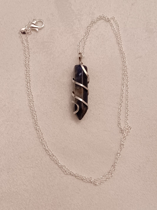 Sunset Sodalite Bullet Silver Wrapped Necklace