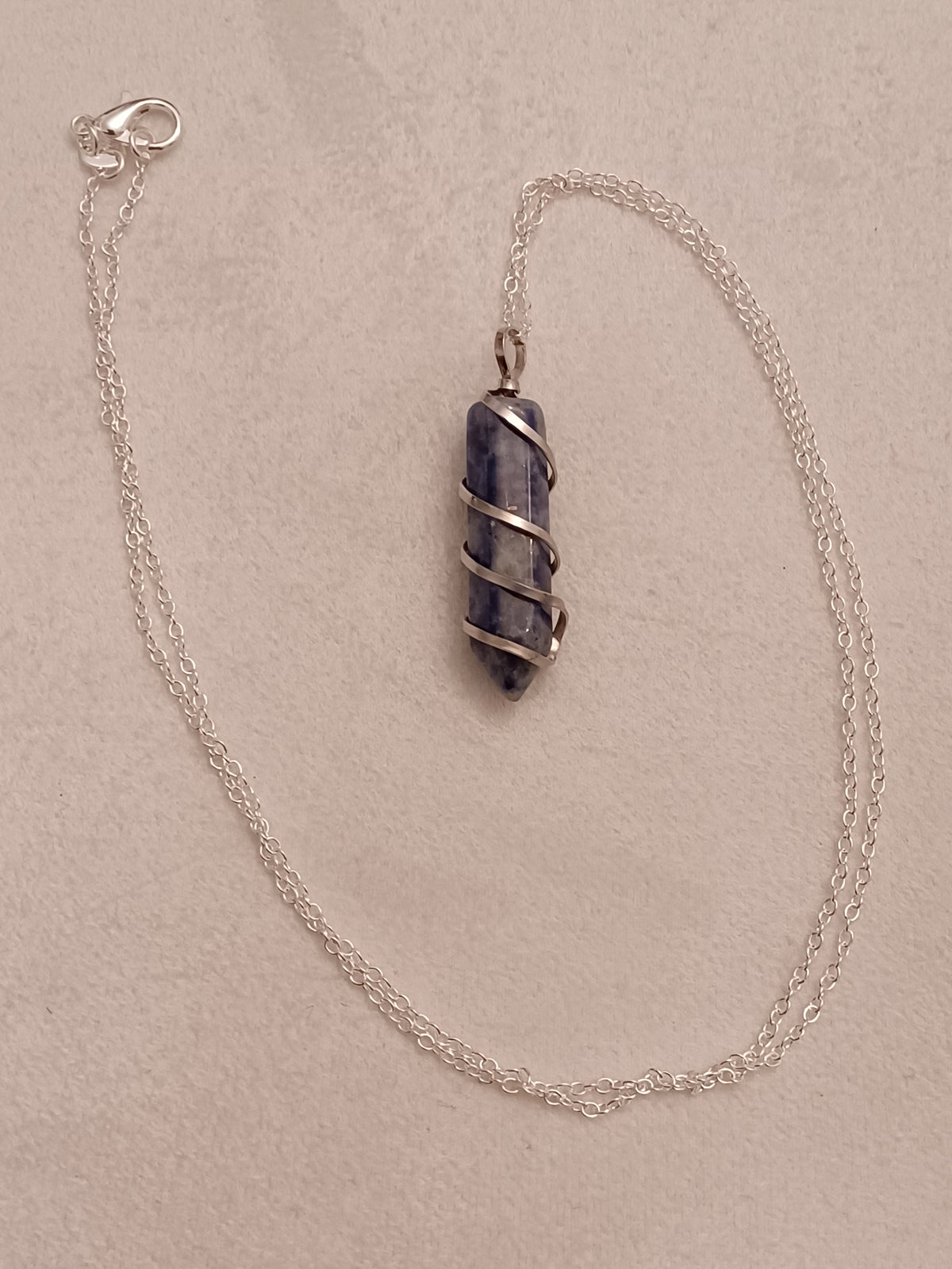 Sodalite Bullet Silver Wrapped Necklace