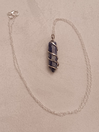 Sodalite Bullet Silver Wrapped Necklace