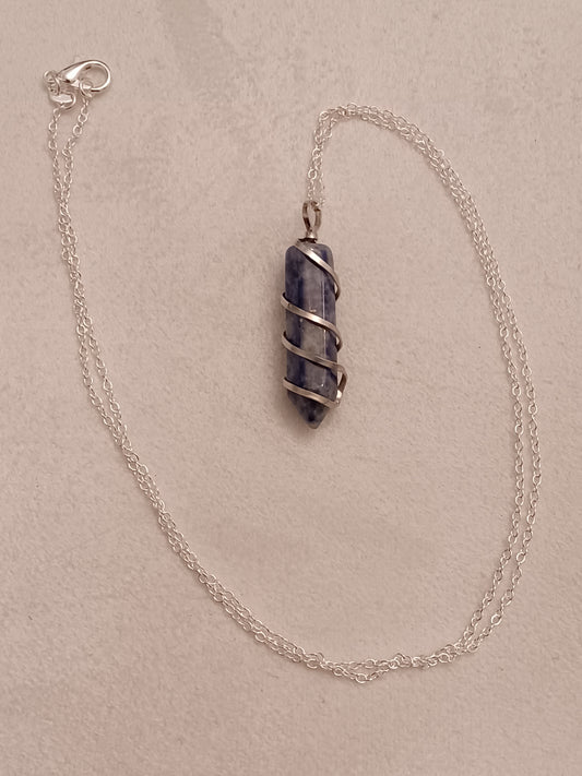 Sodalite Bullet Silver Wrapped Necklace