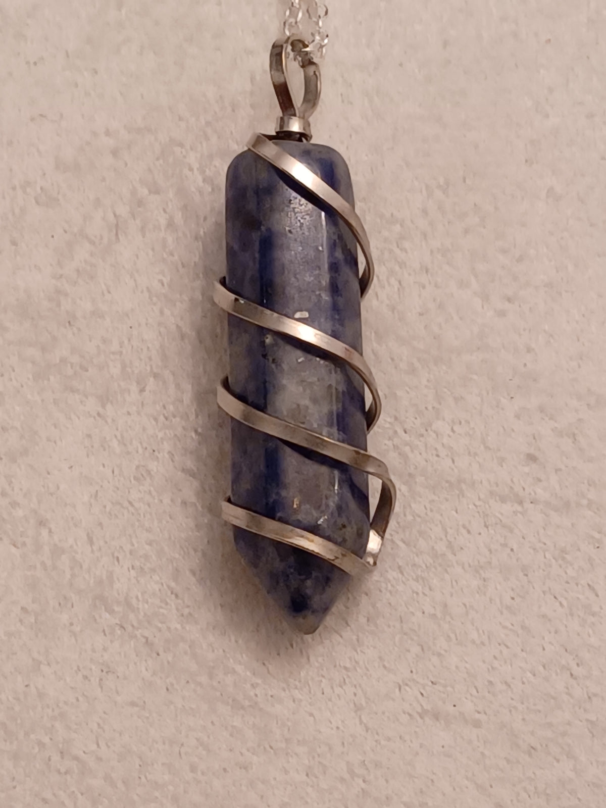 Sodalite Bullet Silver Wrapped Necklace
