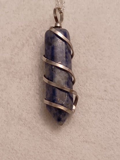 Sodalite Bullet Silver Wrapped Necklace
