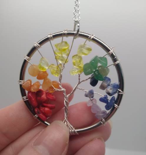 Assorted Crystal Chakra Tree of Life Statement Necklace