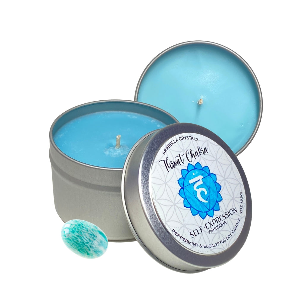 Throat Chakra Crystal Candle Tin
