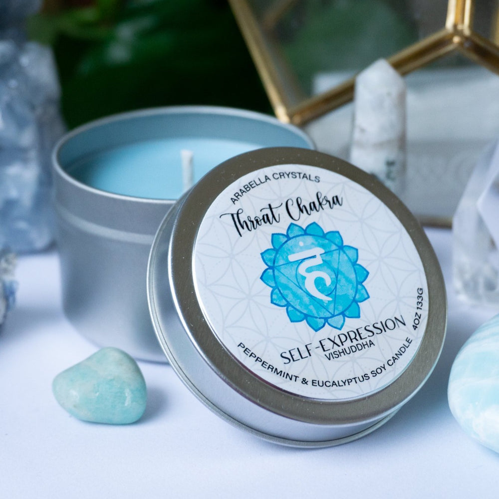 Throat Chakra Crystal Candle Tin