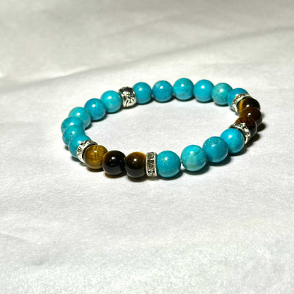 Blue Howlite and Tiger Eye Round Bead Bracelet 8mm - Balanced Emotions
