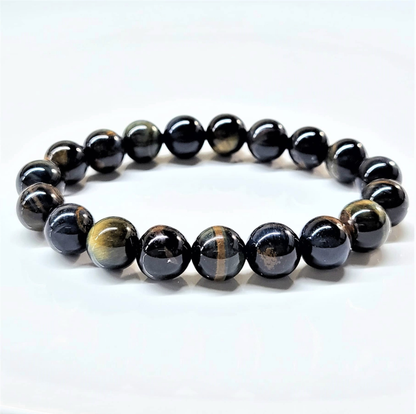 Blue Tiger (Hawk's Eye) Round Bead Bracelet - Mental Stability