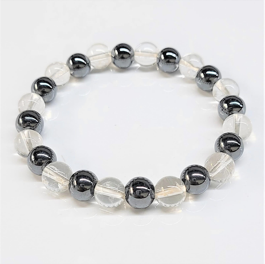 Clear Quartz & Hematite Round Bead Bracelet 8mm - Pure Intuition
