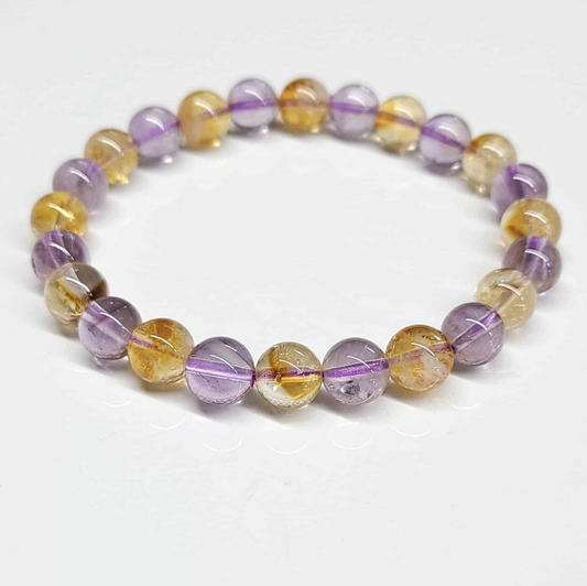 Amethyst & Citrine Round Bead Bracelet 8mm - Manifesting Blessings