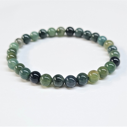 Moss Agate Round Bead Bracelet - Nature Renewal