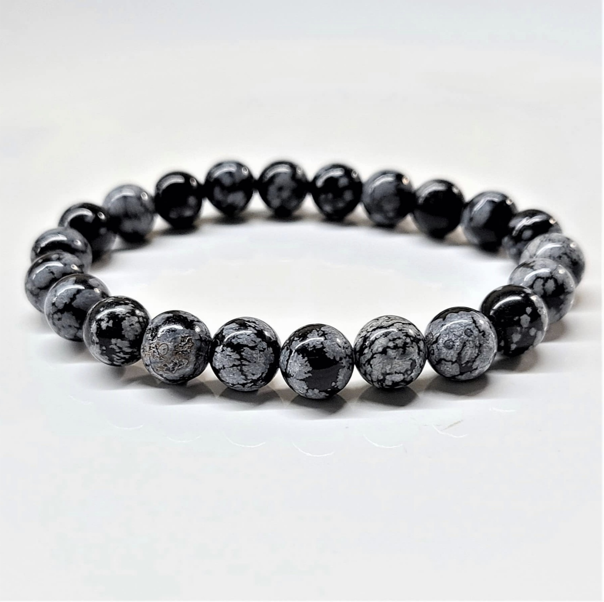 Snowflake Obsidian Round Bead Bracelet - Angelic Protection