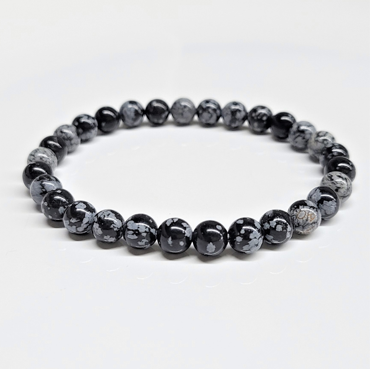 Snowflake Obsidian Round Bead Bracelet - Angelic Protection