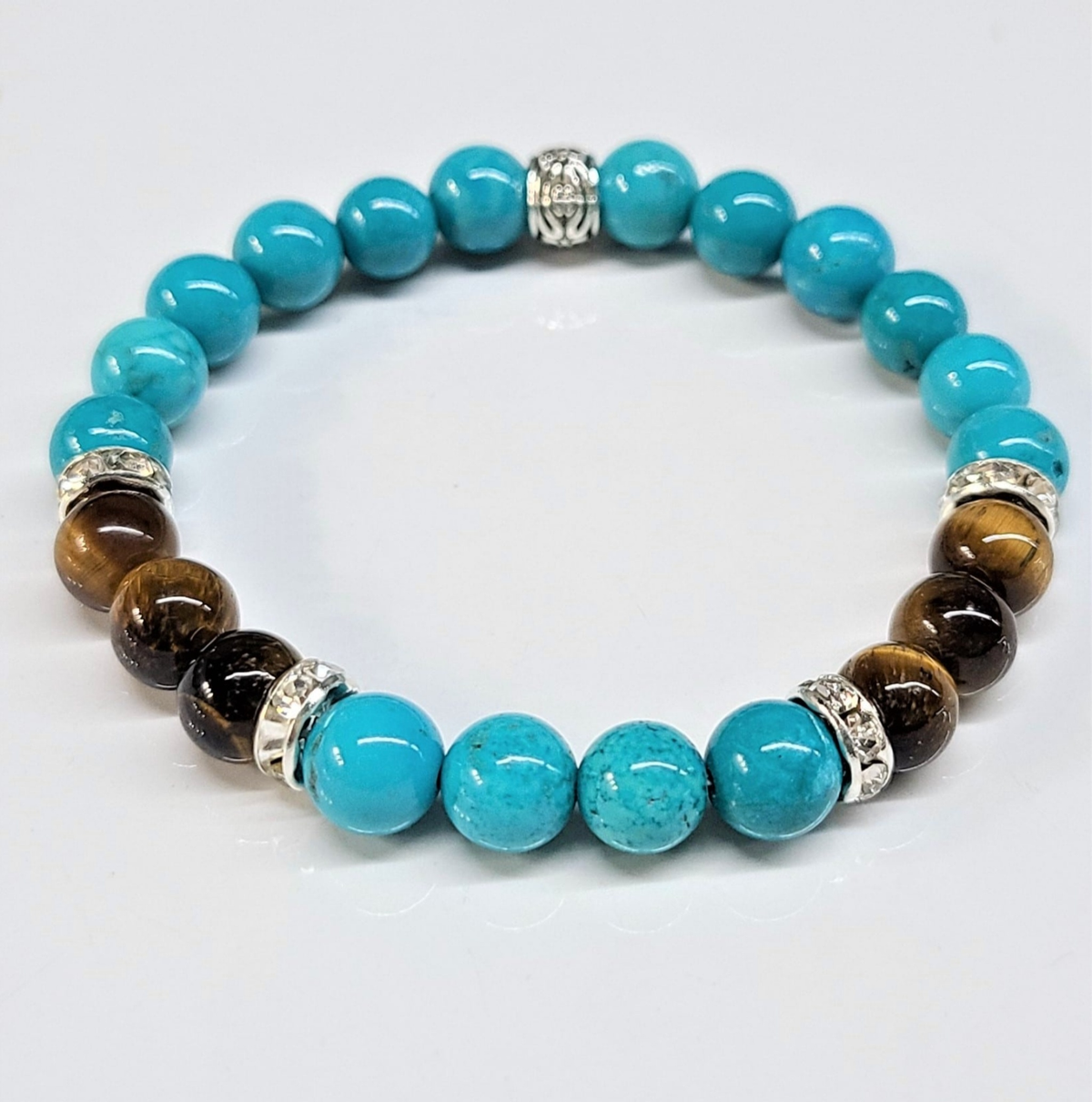Blue Howlite and Tiger Eye Round Bead Bracelet 8mm - Balanced Emotions