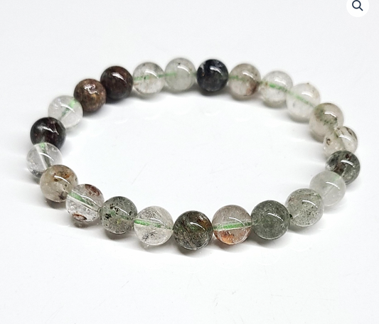 Green Phantom Quartz Round Bead Bracelet 8mm - Healing Growth