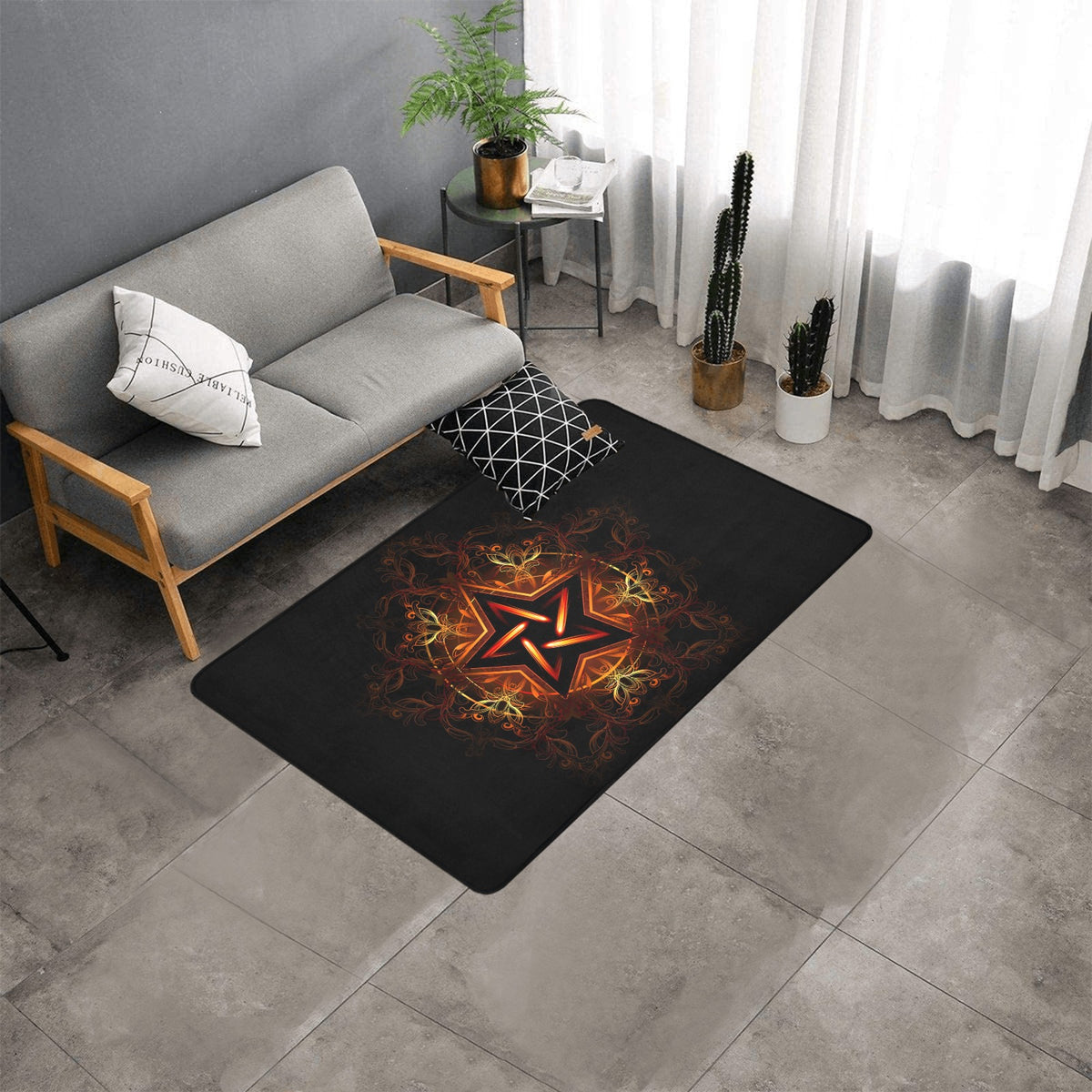 Pentagram Area Rug with Black Binding