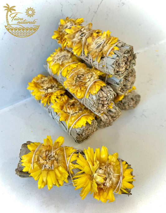 Sunflower with White Sage Bundles