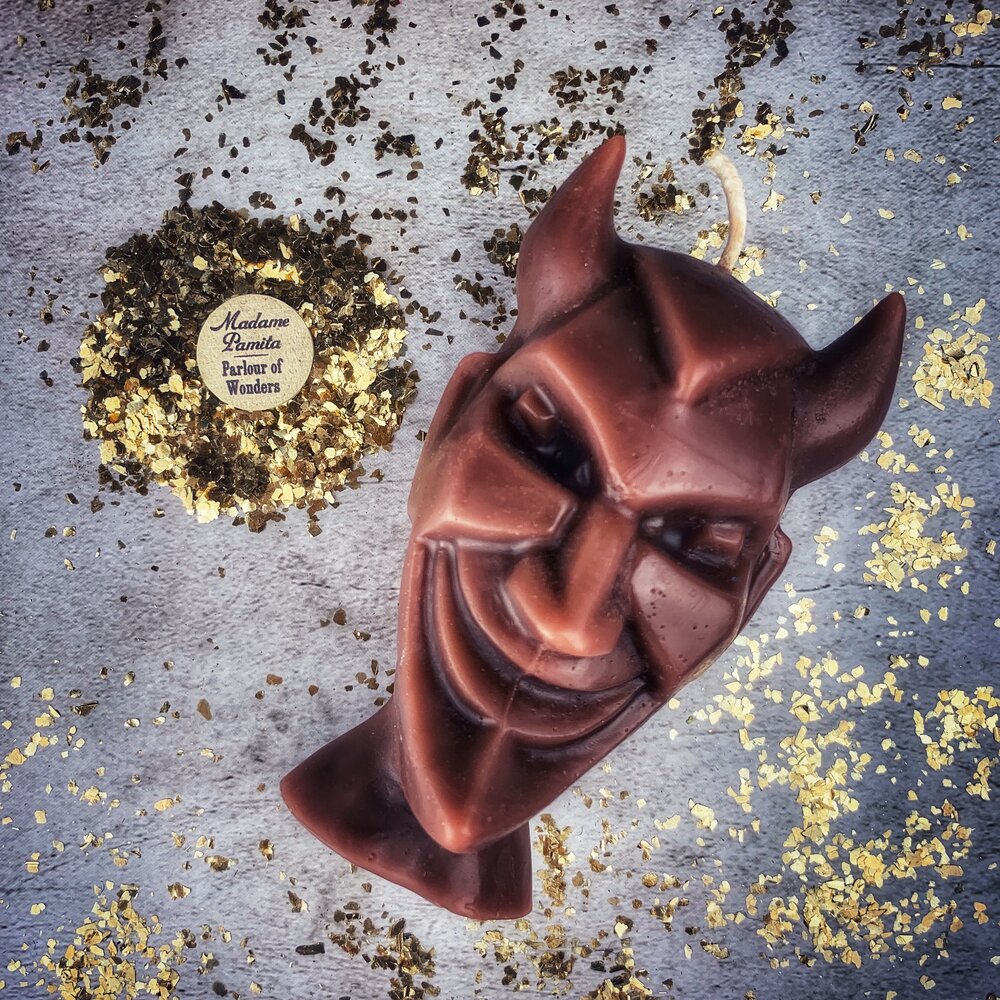Beeswax Run Devil Run Spell Candle - Banish Evil & Invoke Trickster Magic