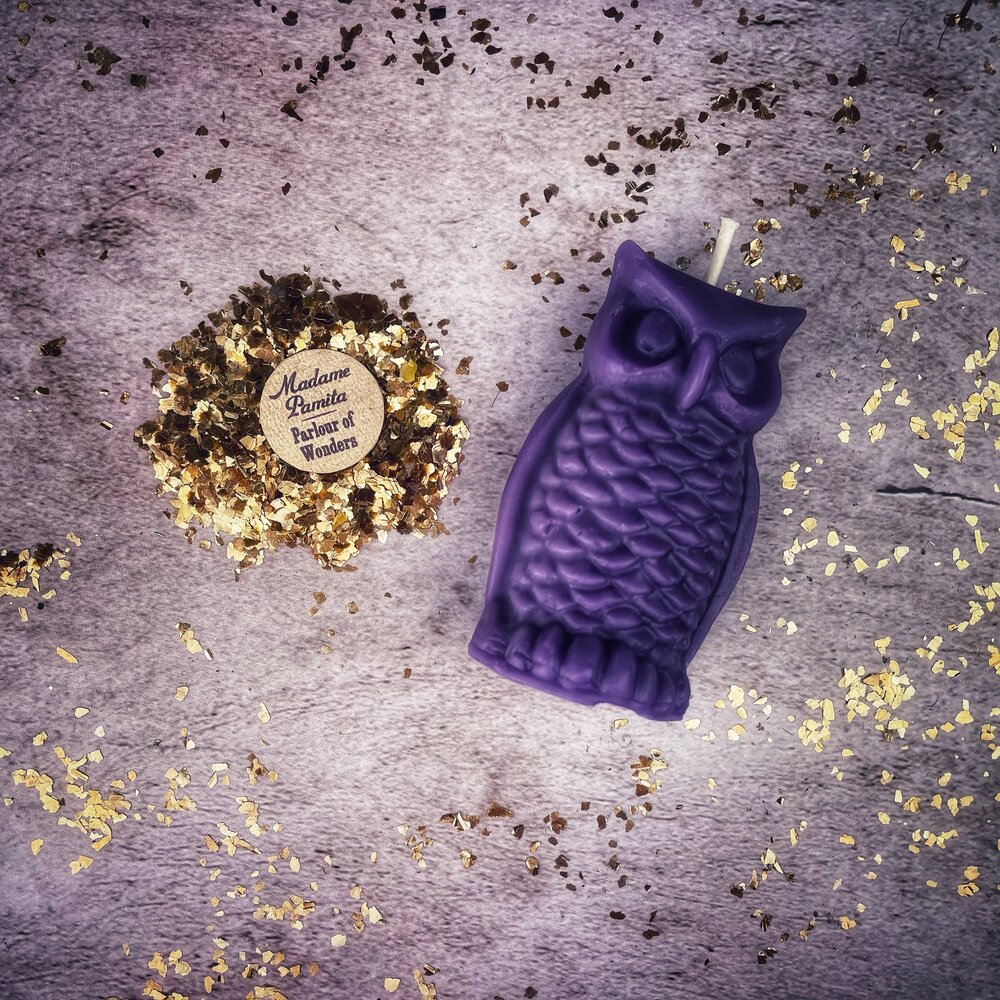 Beeswax Wise Owl Spell Candle - Wisdom & Psychic Awareness Magic