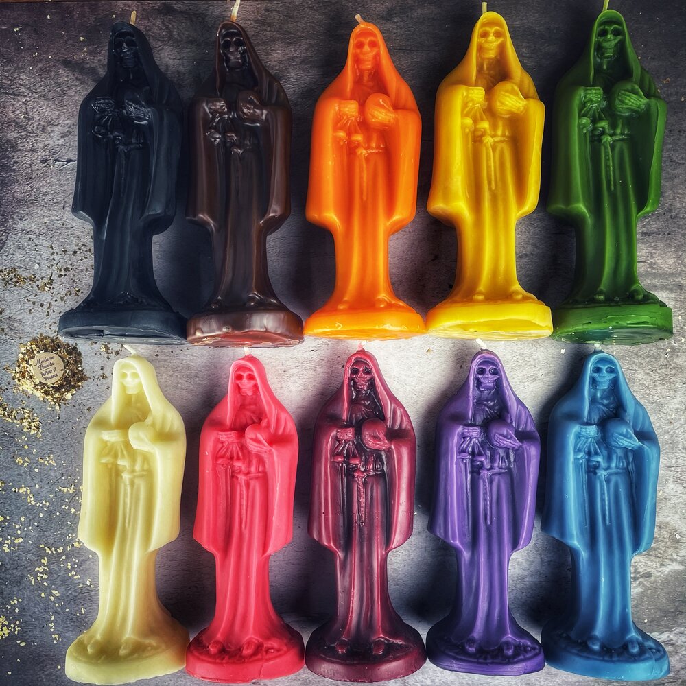 Beeswax Santa Muerte Spell Candle - Sacred Folk Saint Devotion & Protection Magic