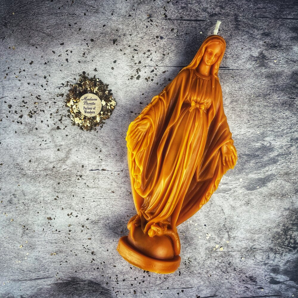 Beeswax Queen of Heaven Spell Candle - Divine Protection & Unconditional Love Magic