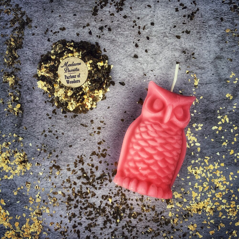 Beeswax Wise Owl Spell Candle - Wisdom & Psychic Awareness Magic