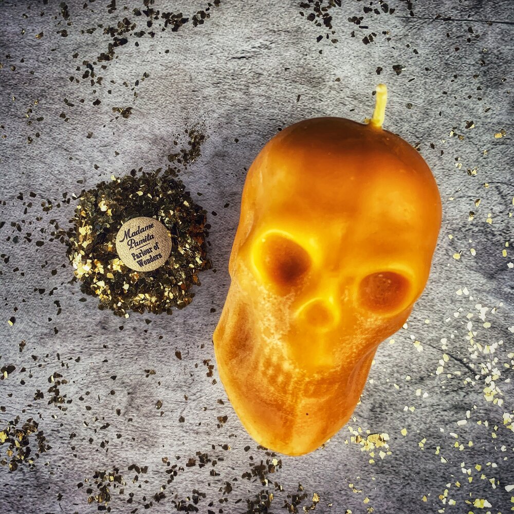 Beeswax Large Skull Spell Candle - Mind Influence & Ancestral Wisdom Magic