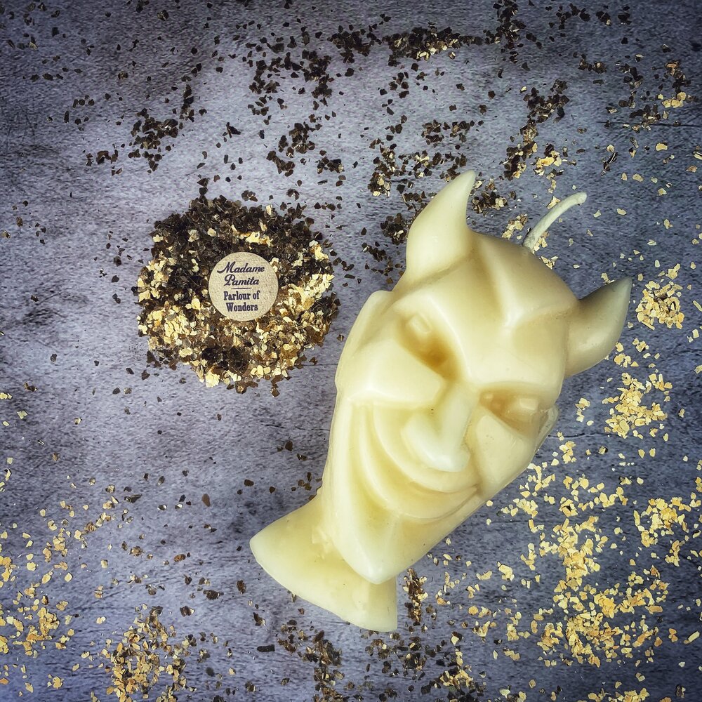 Beeswax Run Devil Run Spell Candle - Banish Evil & Invoke Trickster Magic