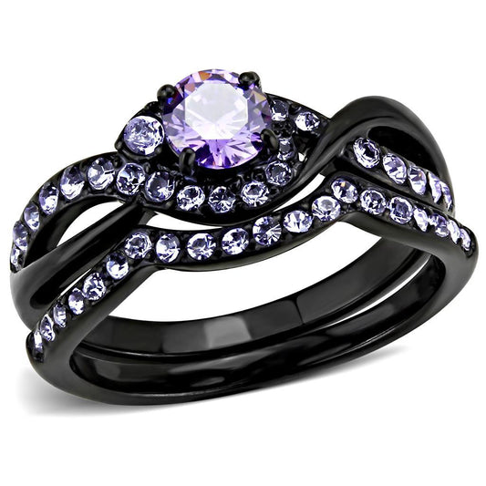 Black Stainless Steel Amethyst Ring