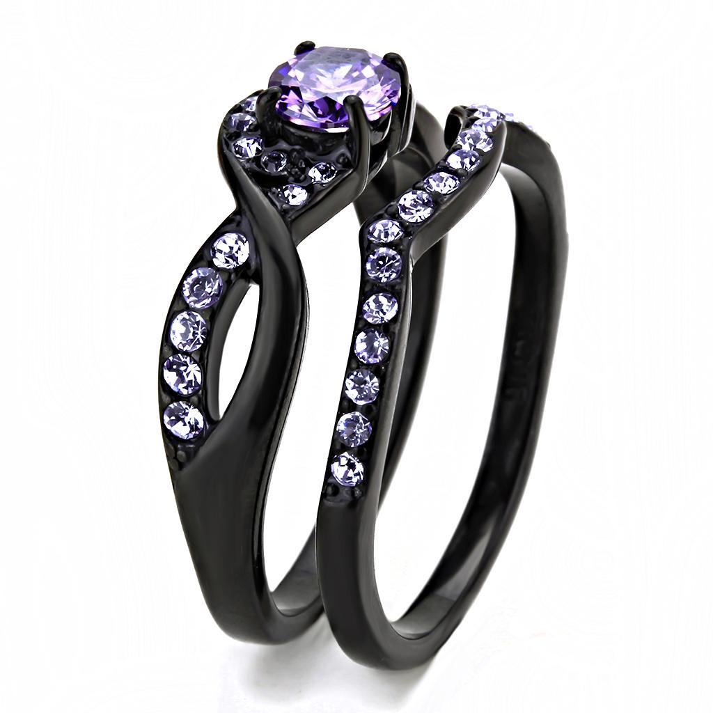 Black Stainless Steel Amethyst Ring