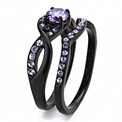 Black Stainless Steel Amethyst Ring