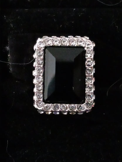 Square Black Onyx and Silver Ring
