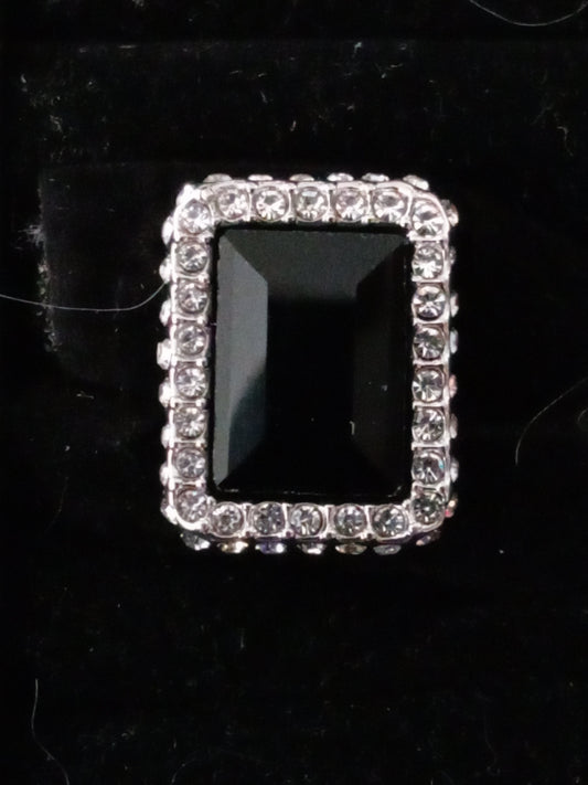 Square Black Onyx and Silver Ring