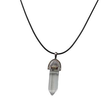 Bullet Shape Healing Stones with Black Paracord Necklace - Quartz Crystal