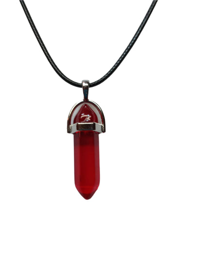 Bullet Shape Healing Stones with Black Paracord Necklace - Red Agate