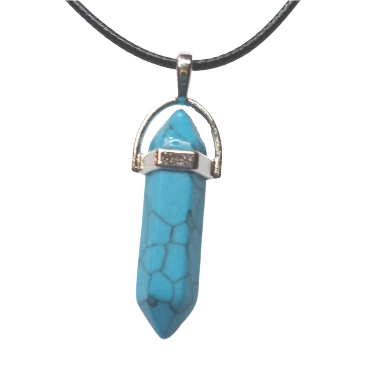 Bullet Shape Healing Stones with Black Paracord Necklace - Turquoise