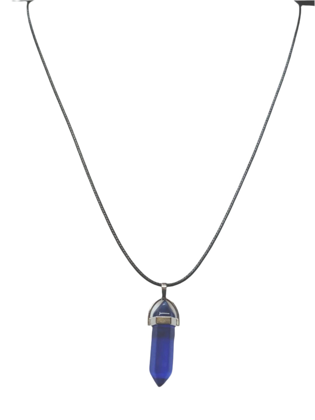 Bullet Shape Healing Stones with Black Paracord Necklace - Blue Crystal